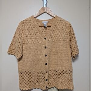 Vintage Crochet Button-Up Cardigan – Boho Grannycore Perfection L